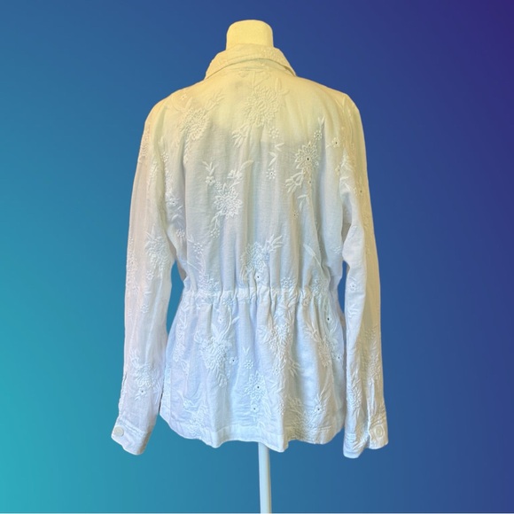 J JILL lightweight linen & cotton eyelet jacket, Sz S - Picture 9 of 10